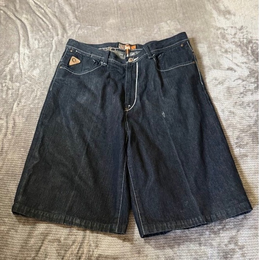 Akademiks Mens Baggy Denim Shorts Dark Wash Y2K Streetwear Size 36X12